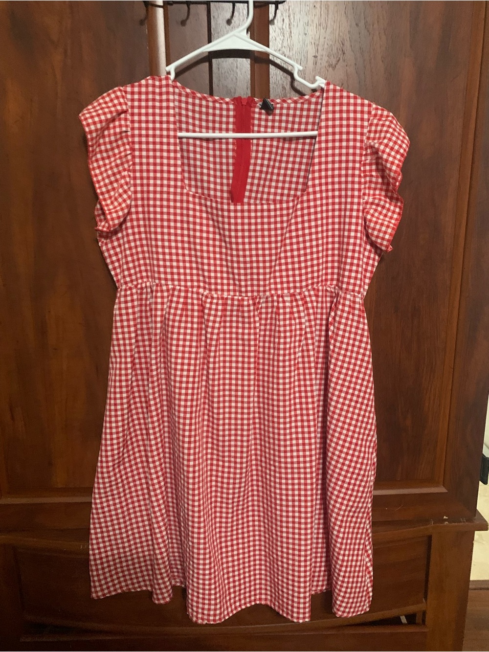 SHEIN Red Gingham Square Neck Casual Dress